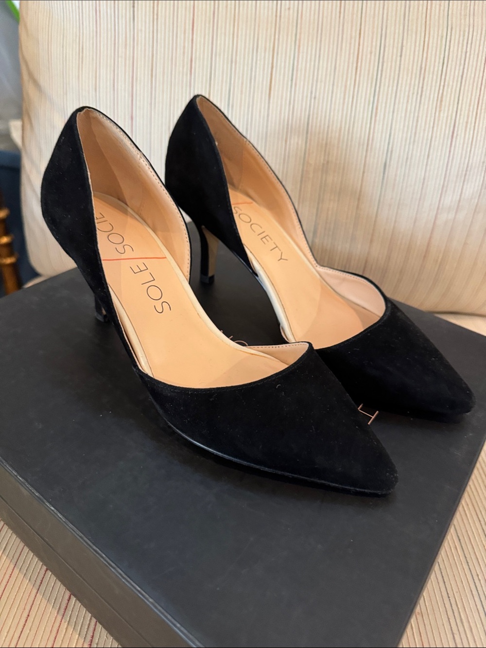 Sole Society Black Suede D'Orsay Pointed-Toe Pumps